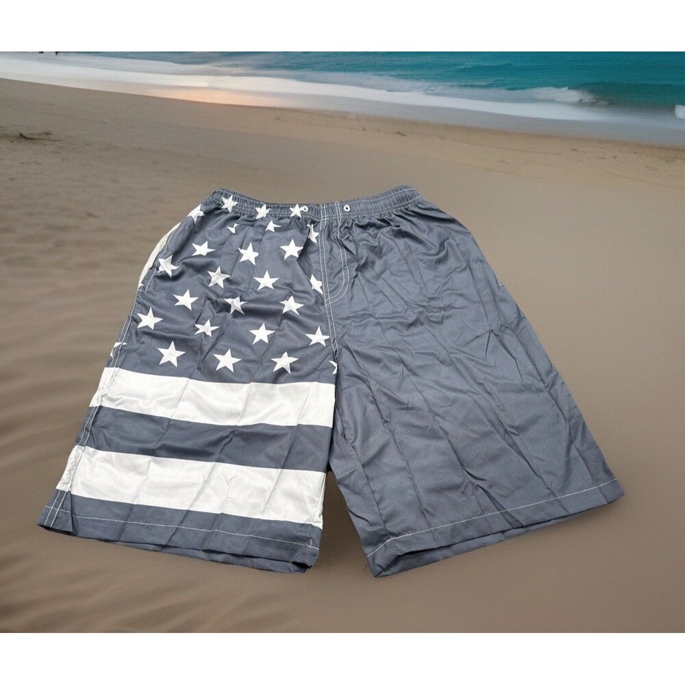 Fenteng Mens Swim Trunks Gray USA Flag Size XL Mesh Lined Active